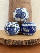 Cobalt Blue And White Set Of 3 Tea Light Candle Holders Votives Hand Painted