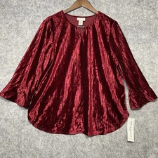 Alfred Dunner NWT Runaway Ready Crushed Velvet Beaded Split Neck Top Womens 1X