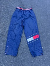 Vtg Y2K Tommy Hilfiger Baggy Tear Away Button Mesh Track Pants Blue Mens Size M