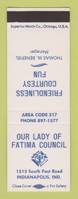Matchbook Cover - Our Lady of Fatima Council Indianapolis IN SAMPLE
