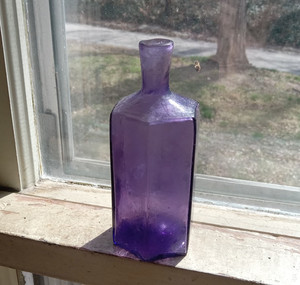 1850s PONTILED BEAUTIFUL AMETHYST 6 SIDED COLOGNE BOTTLE