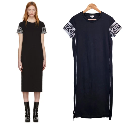 Abito T Shirt Kenzo Nero Midi Sport Piccolo Cotone Jersey Manica Corta Girocollo