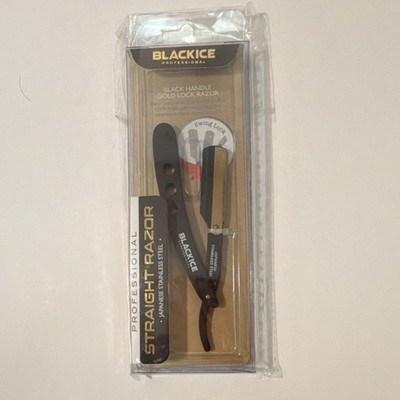 Blackice Straight Razor Japanese Stainless Steel Black Handle Gold Lock