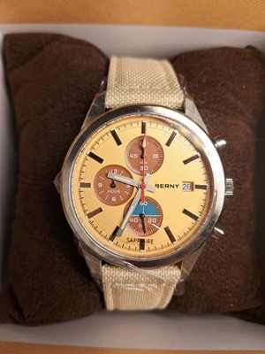 BERNY Men's 37mm Chronograph Miyota OS10 Sapphire Sand Dial 50M Watch