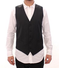 Dolce & Gabbana Gray Striped Wool Single Breasted Vest Authentic