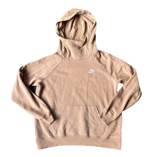 Nike Mini Swoosh Hoodie Womens Size M Beige Pullover Funnel Neck Sweatshirt 