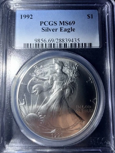 1992 American Silver Eagle - PCGS - MS69 - Blast White Beauty
