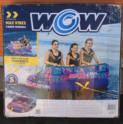 WOW Sports Max Vibes 1-3 Rider Inflatable Towable Tube Boat Raft Float 