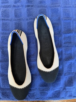 Rothy's Square Toe, Tuxedo Knit, Cream/Black Women's Ballet Flats, SZ 6