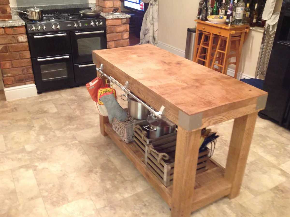 LARGE English OAK butchers block kitchen island table storage furniture  vintage