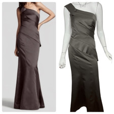 White by Vera Wang One Shoulder Gray Mermaid Hem Maxi Dress -- 0