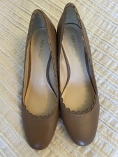 Nine West Finnleyo Womens Beige Leather Pumps Dress Shoes Work Church Size 9.5M