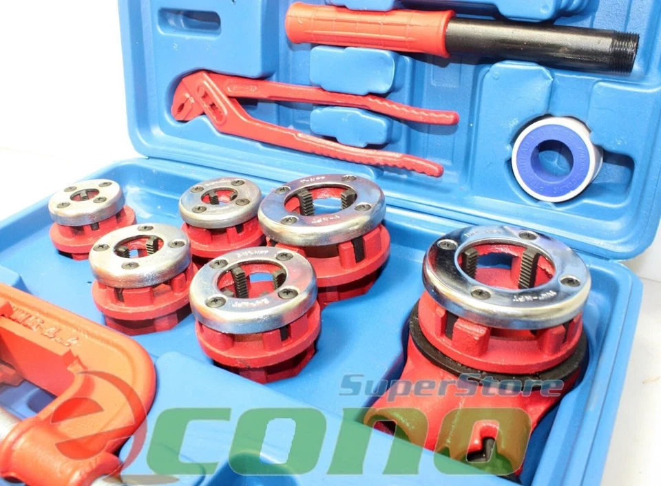 10PCS Manual Ratchet Pipe Threader Kit 6 Threading Dies Pipe Cutter & Wrenches - Image 3 of 3