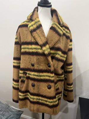 NWT Stitch Fix Vigoss Womens Double Breasted Plaid Pea Coat Size XS Tan