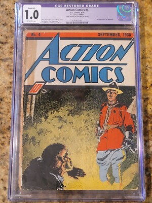 1938 D.C. Comics Action Comics 4 CGC 1.0. 4th Appearance of Superman