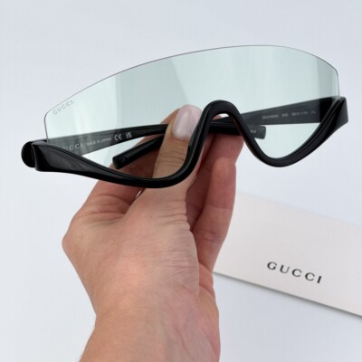 NEW Gucci GG1650S 005 Shiny Black Green Unisex Shield Mask Sunglasses GG 1650S GUCCI NEW GUCCI GG1650S 005 SHIELD BLACK GREEN UNISEX  main image 4
