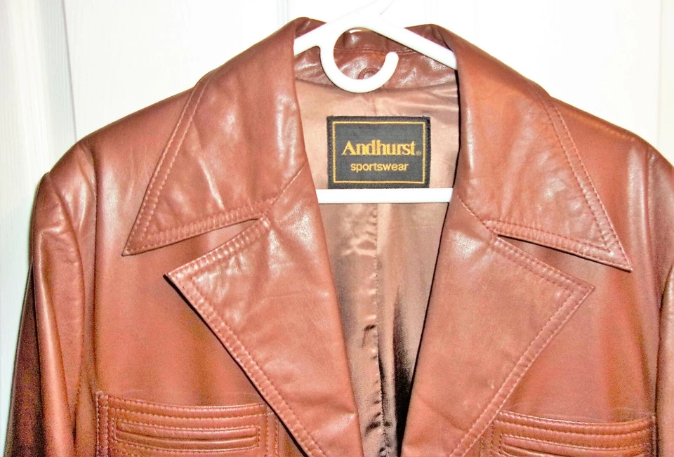Abrigo vintage de cuero marrón mediano para hombre años 70 talla 44 Andhurst Foto 3 de 4