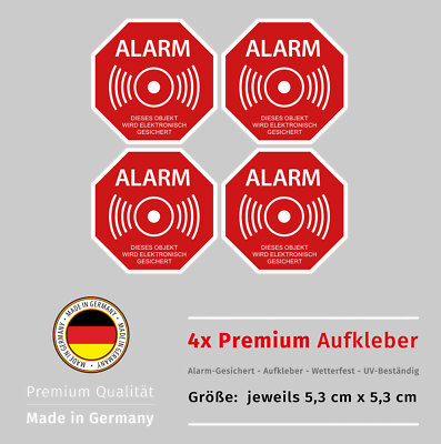 Aufkleber Alarmanlage Alarmgesichert Alarm Hinweis Set Wetterfest UV-Beständig