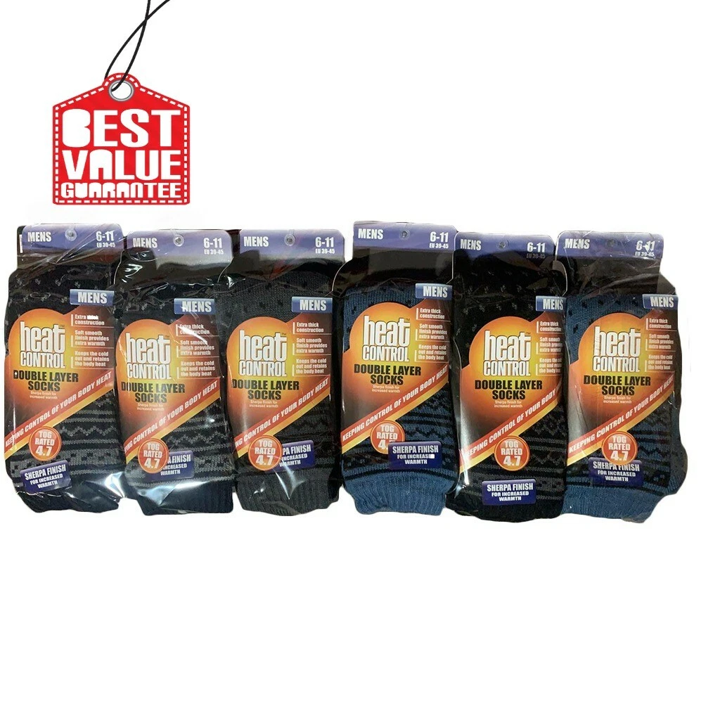 Men's Heat Control Sherpa Melange Thermal Winter Cotton Rich Work Wear Socks Lot