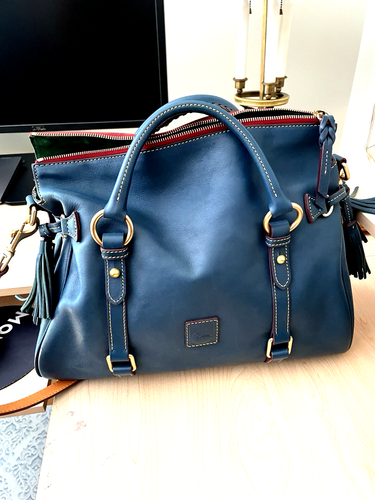 Dooney & Bourke NEW Florentine Leather Satchel RARE IN DENIM BLUE Side Tussles - Bild 2 von 14