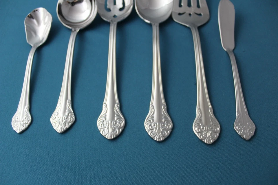 6 件装服务汤匙叉穿孔梯子 Reed Barton Select ELEGANTE 中国新品 — 第 2/4 张图片