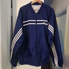 2002 Vintage Adidas Y2K Lg Insulated Windbreaker Jacket Blue White Metal Zip