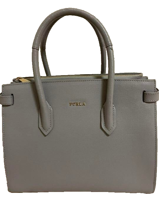 FURLA ハンドバッグ グレー FURLA Logo Hand Tote Bag Women Zipper Gray Genuine USED | eBay