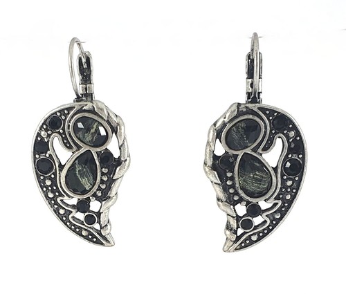 Black & Silver Tone Paisley Design Drop Dangle Earrings (067)