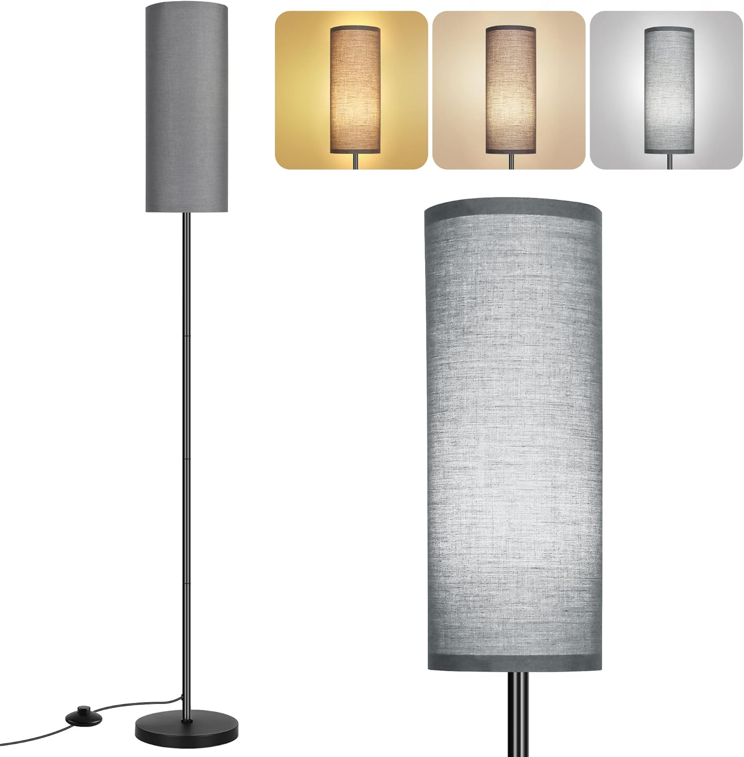 Modern Standing Floor Lamp with Lampshade for Living Room - Metal Base