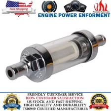 UNIVERSAL CHROME & GLASS FUEL FILTER 3/8" PETROL DIESEL INLINE REUSABLE 10MM US