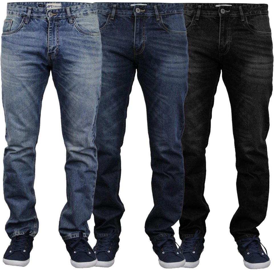 Ex-M&S Mens Denim Jeans Straight Leg Regular Fit Plain Blue Black Dark All Sizes