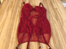 Victoria's Secret Size 34b Red Lace Mesh Corset Bustier Bra Top Garter Straps