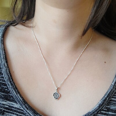 [leeENoir] 韓国☆925silver☆Round Rose Necklace New Solid 925 Sterling Silver Rose Necklace | eBay