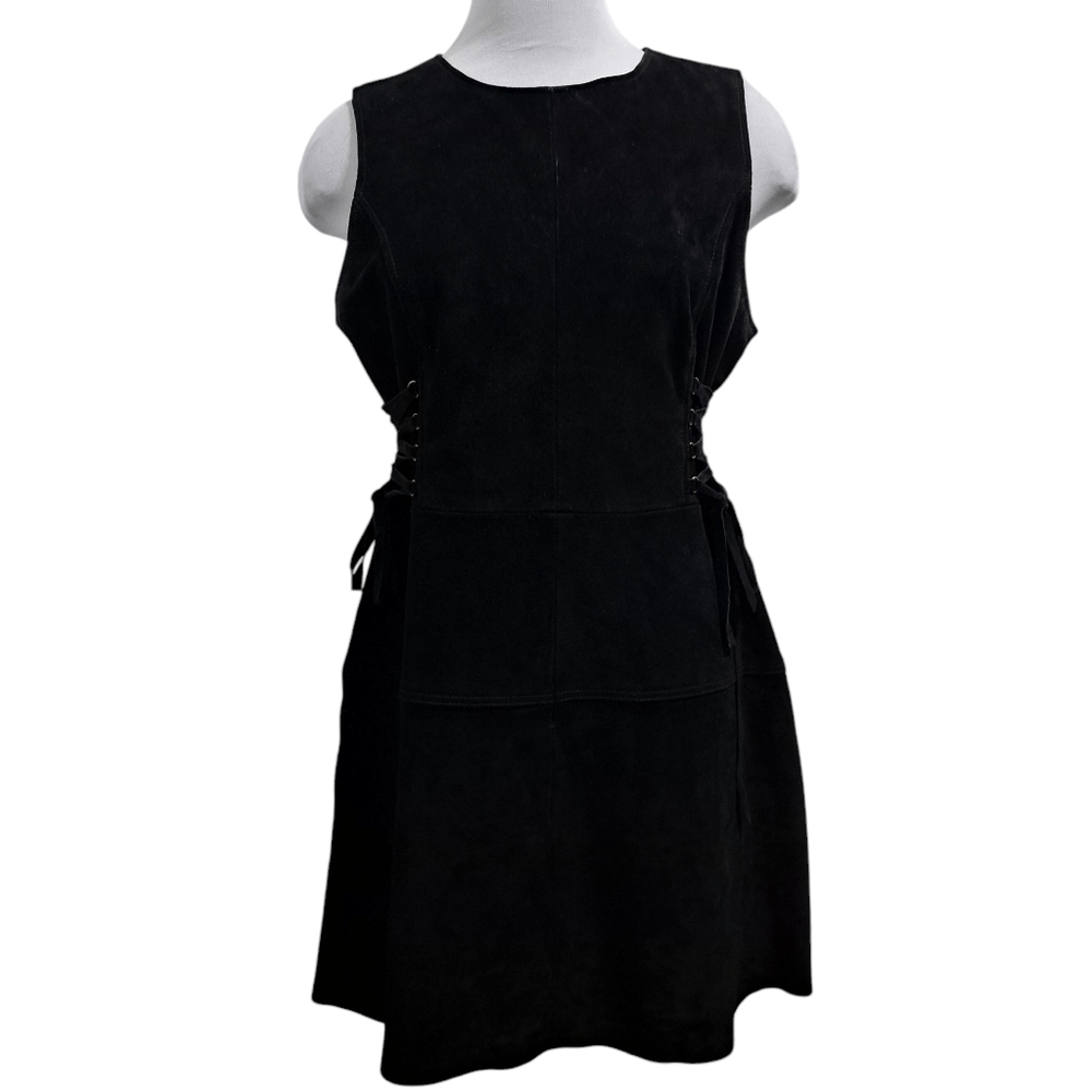 Topshop Real Leather Suede Whimsygoth Y2K Steampunk Corset Style Lace Black S 10