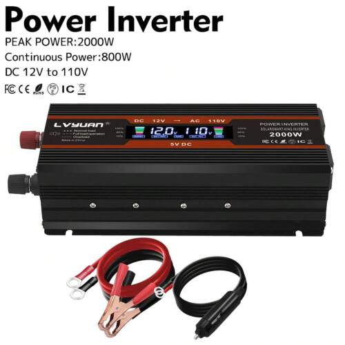 800W/2000W Peak Car Inverter - LCD Display, Dual AC/USB & Multi-Protection