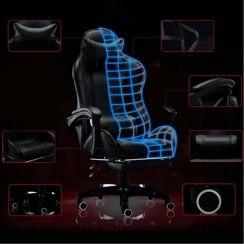 Sedia Gaming Nero con Cuscino Poggiatesta Lombare Poltrona da Scrivania Ufficio - Foto 2 di 7