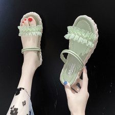 Summer Woman Fashion Beach Slippers Sandals Two Wear Thick Soled Pearl Sandals