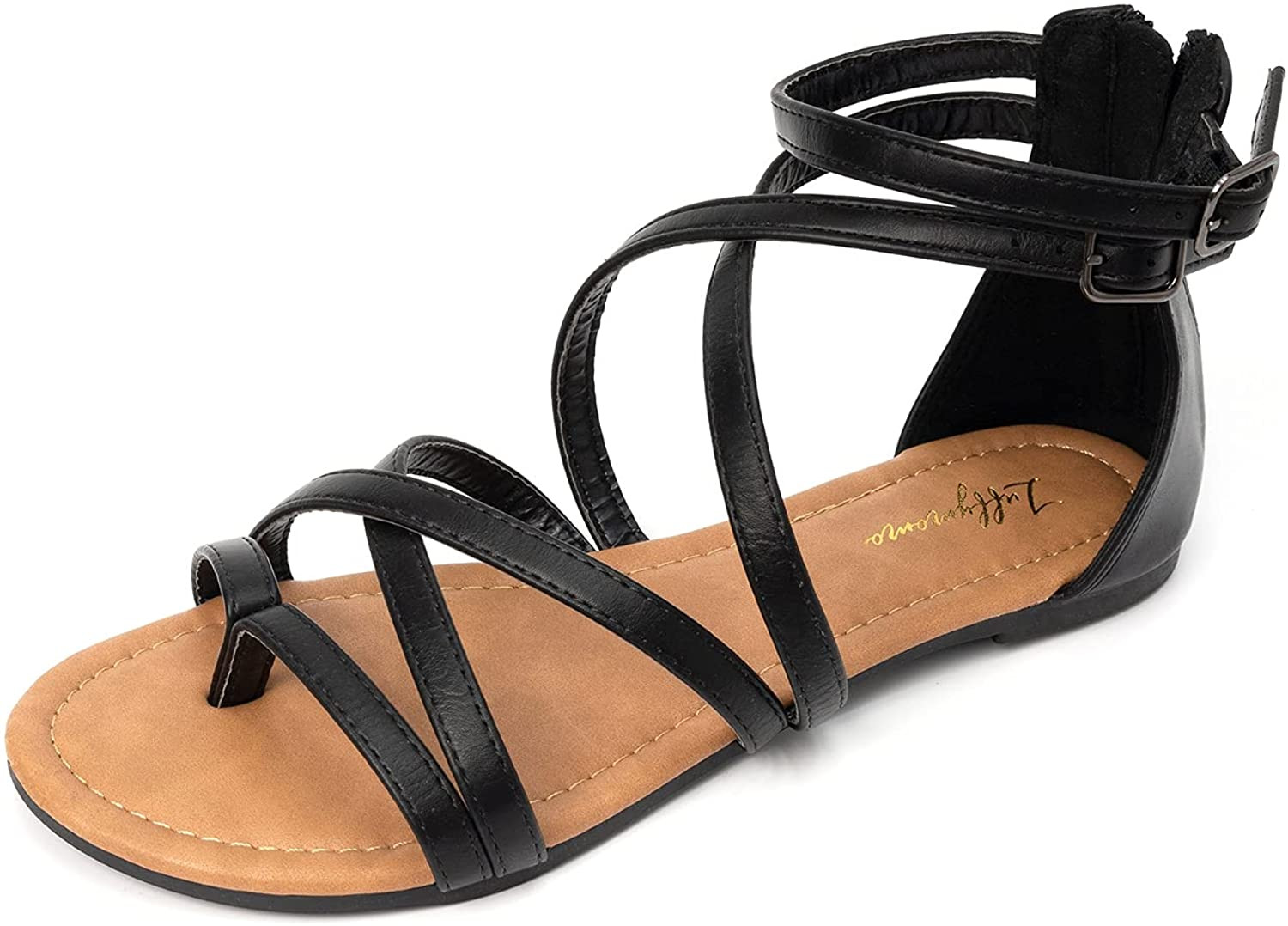 Women'S Gladiator Strap Sandals Flat Fisherman Thong Cross Strappy Sandals