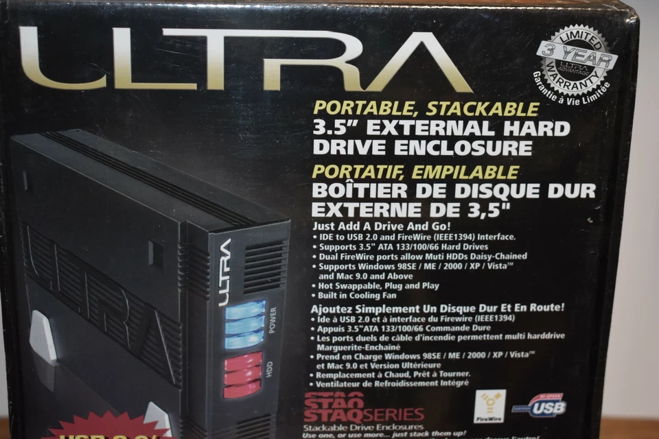 Ultra 3.5" Black USB 2.0 External Hard Drive External Enclosure Stackable New - Image 2 of 4