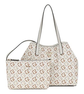 GUESS Vikky II Tote Bag Schultertasche Tasche Grey Multi Logo hellgrau taupe Neu