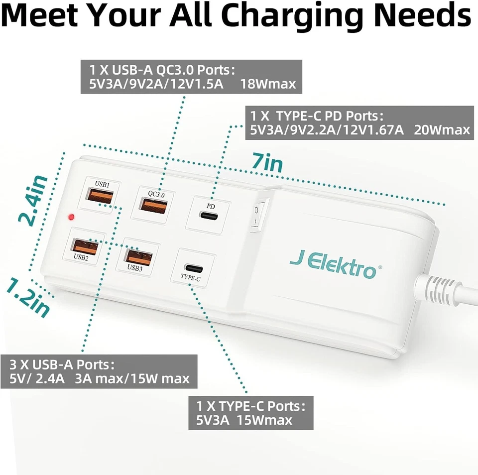 Charging Station USB-C 6 Port Charging Hub for Multiple Devices, 35W 6 ft cord - Image 2 of 4
