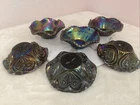 IMPERIAL IRIDESCENT  PURPLE ZIPPERED HEART CARNIVAL GLASS SMALL BERRY BOWLS (x6)