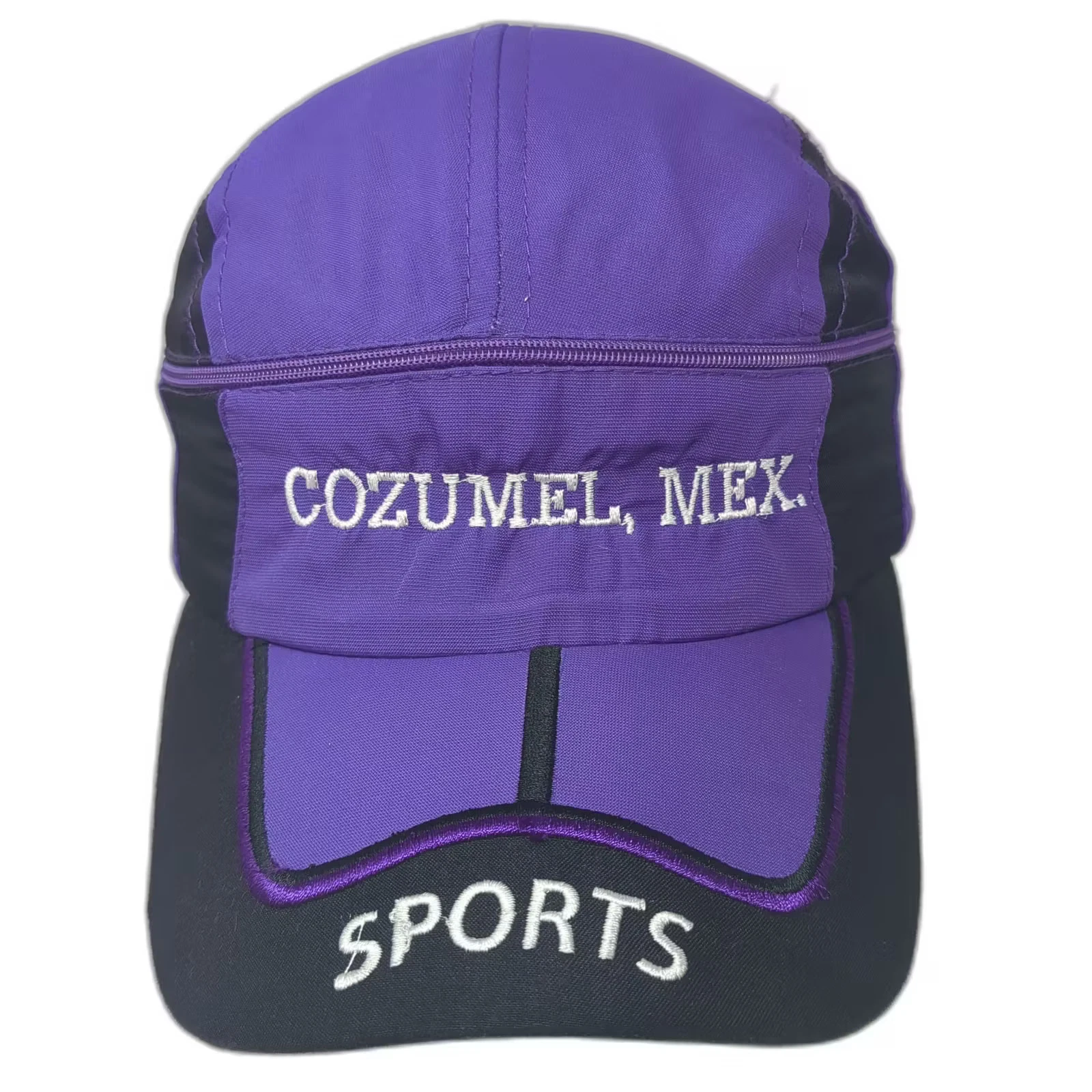 Purple Black Cozumel Mex Sports Hat Visor Zip Off Removable Top OS Slideback
