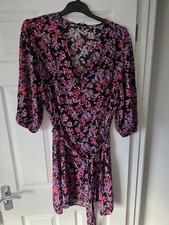 Size 24 Black Floral Ditsy Pink Purple Dress Tie Belt Retro Vintage Summer