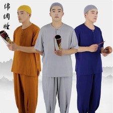 Cotton Buddhist Monk Dress Meditation Robe Gown Kung Fu Set Underwear Pajamas