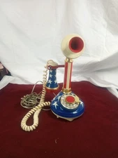 Vtg. Candlestick Telephone Patriotic Red White Blue 1973 American Communications