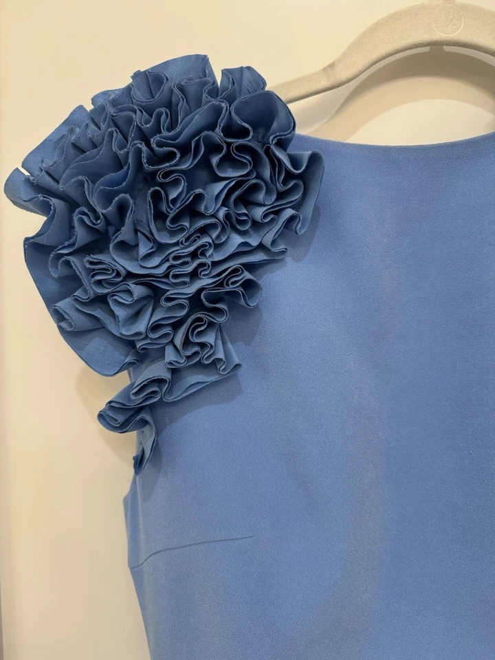 Vestido para mujer Rachel Gilbert azul con detalle de manga con volantes talla 4�� Foto 2 de 4