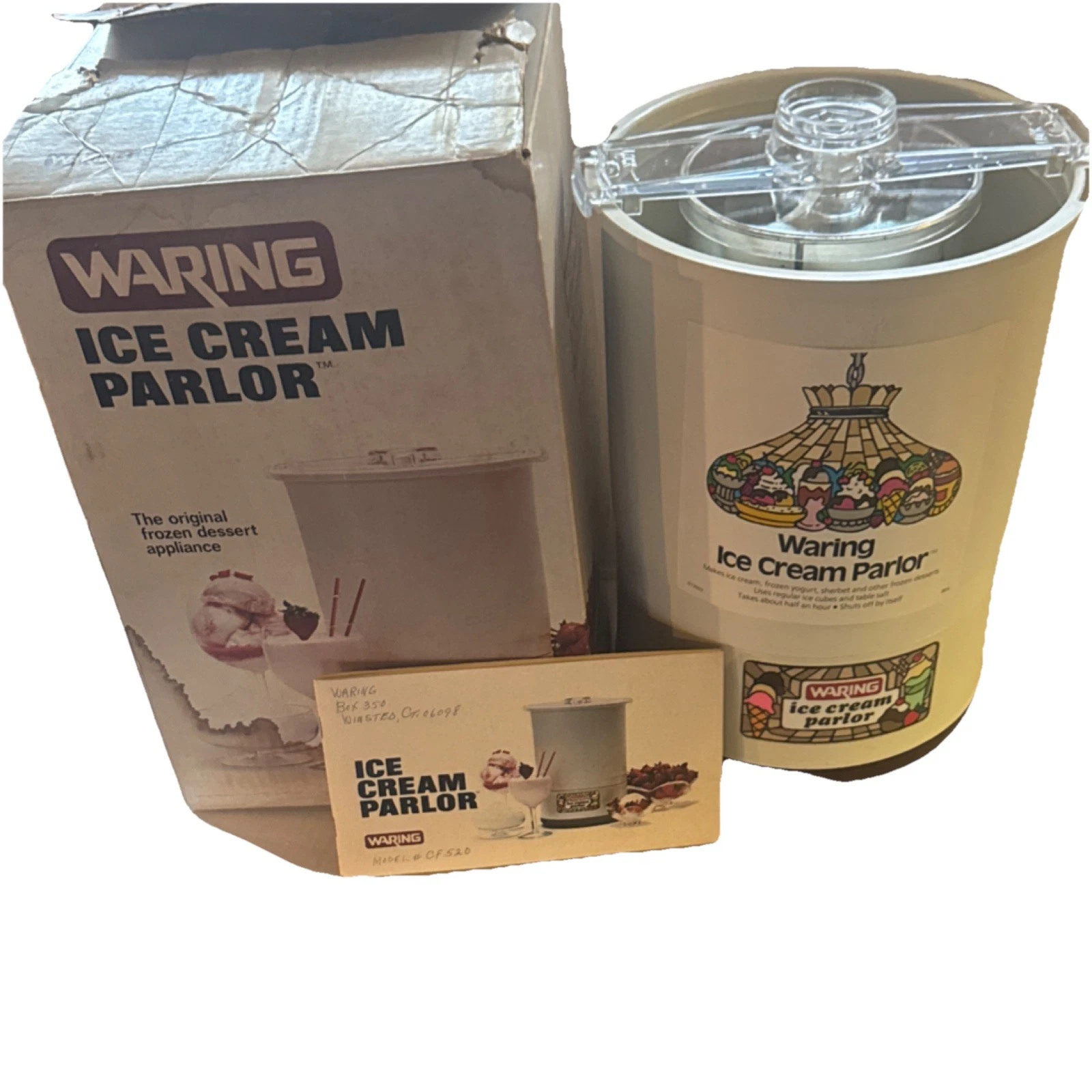 Vintage Waring CF520-1 Electric Ice Cream/Yogurt Maker White 0.5 gal Rock Salt