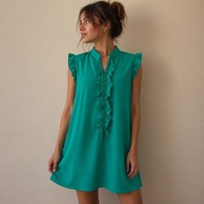 Lilly Pulitzer Adalee Green Shift Dress Ruffle Beaded Size 16 Preppy