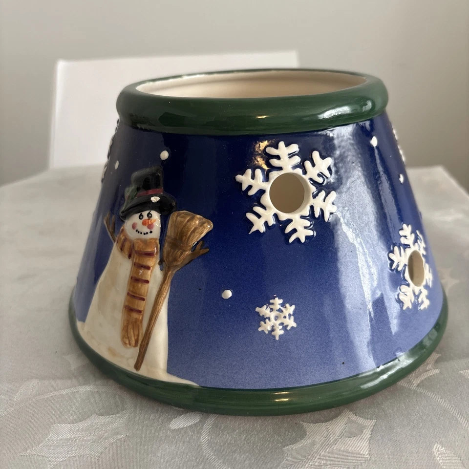 Muñeco de nieve/copos de nieve Yankee Candle Shade azul blanco Lg cerámica usado Foto 2 de 4